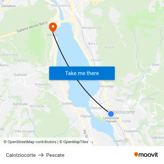 Calolziocorte to Pescate map