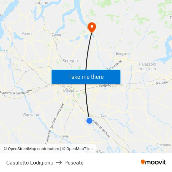 Casaletto Lodigiano to Pescate map