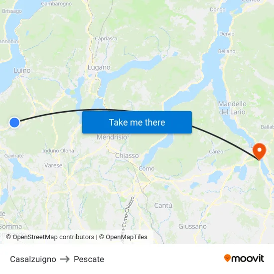 Casalzuigno to Pescate map