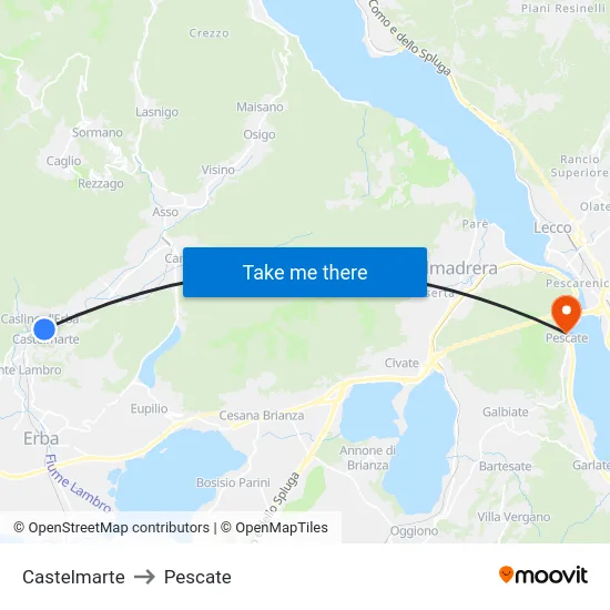 Castelmarte to Pescate map