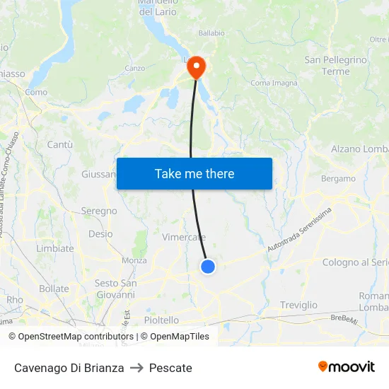 Cavenago di Brianza to Pescate map