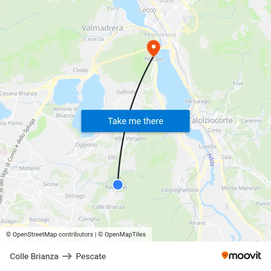 Colle Brianza to Pescate map