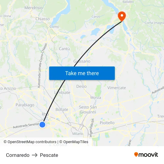 Cornaredo to Pescate map