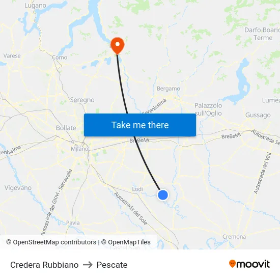 Credera Rubbiano to Pescate map