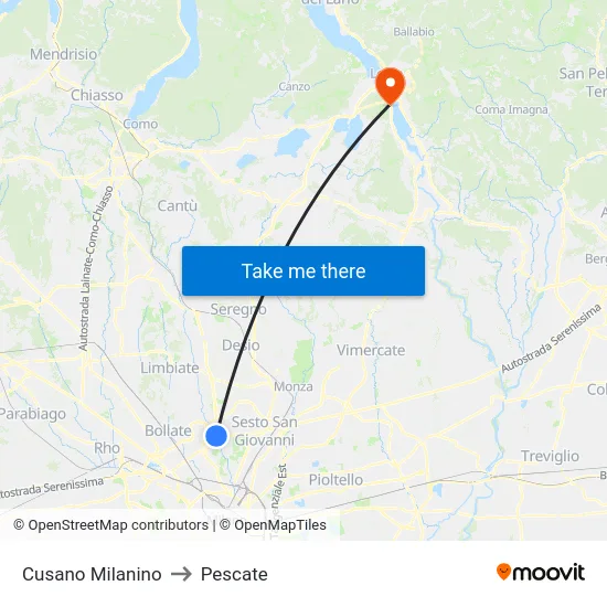 Cusano Milanino to Pescate map
