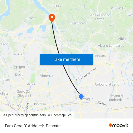 Fara Gera D' Adda to Pescate map