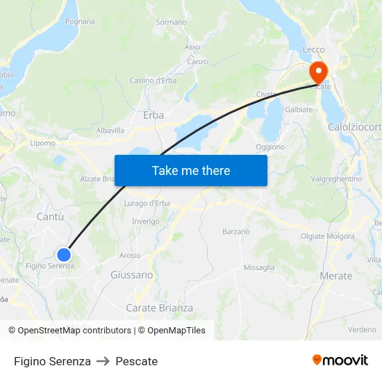 Figino Serenza to Pescate map