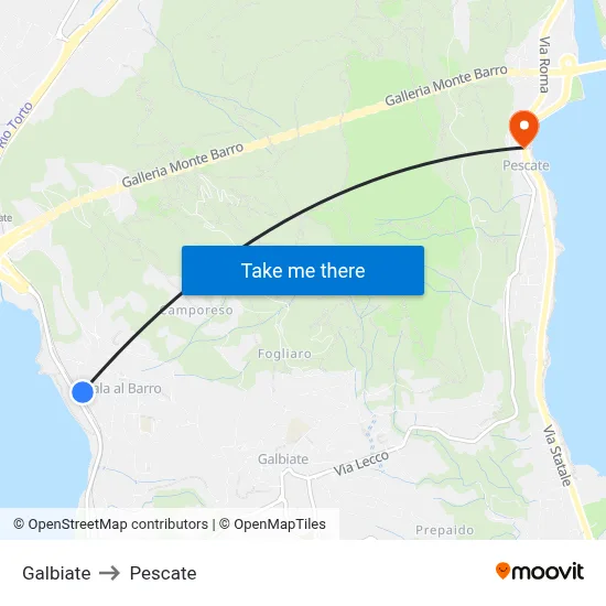 Galbiate to Pescate map