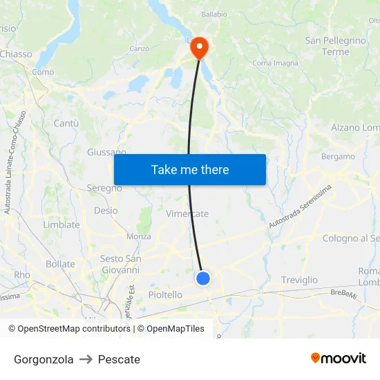 Gorgonzola to Pescate map