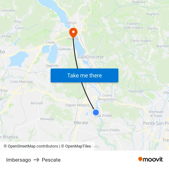 Imbersago to Pescate map