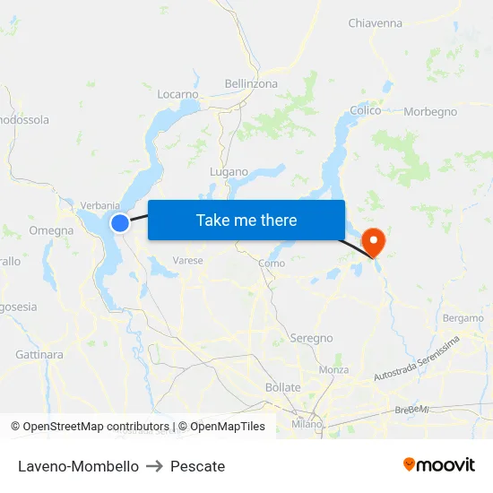 Laveno-Mombello to Pescate map