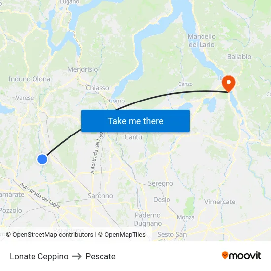 Lonate Ceppino to Pescate map
