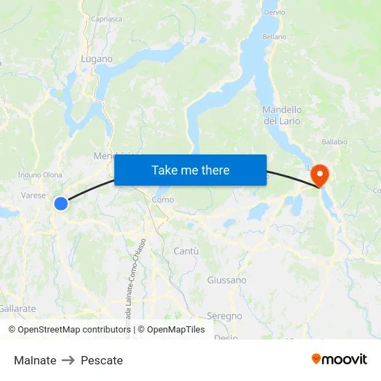 Malnate to Pescate map