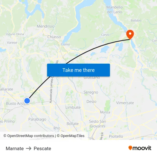 Marnate to Pescate map