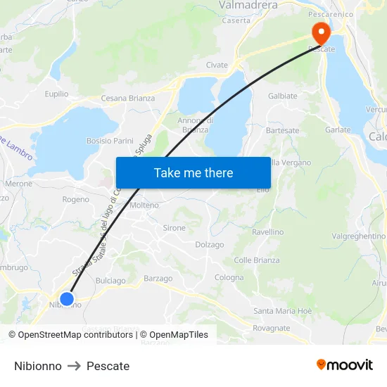 Nibionno to Pescate map