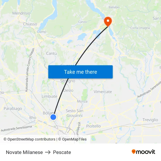 Novate Milanese to Pescate map