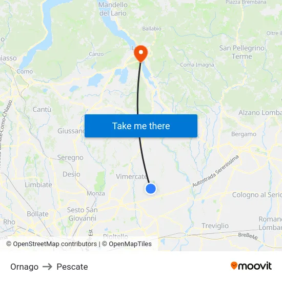 Ornago to Pescate map