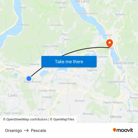 Orsenigo to Pescate map
