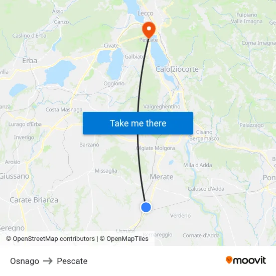 Osnago to Pescate map
