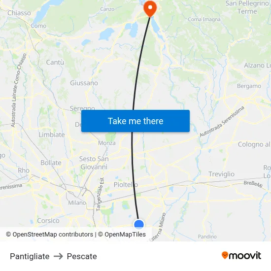Pantigliate to Pescate map