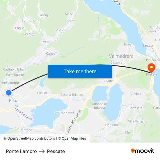 Ponte Lambro to Pescate map