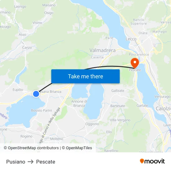 Pusiano to Pescate map