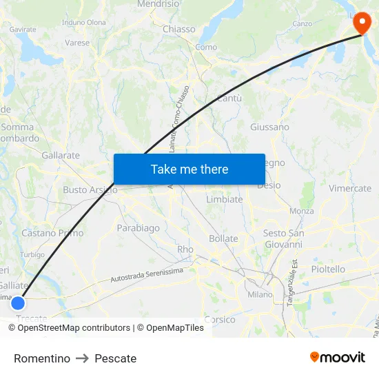 Romentino to Pescate map