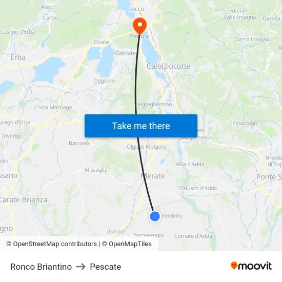 Ronco Briantino to Pescate map