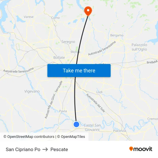 San Cipriano Po to Pescate map