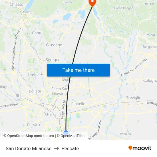 San Donato Milanese to Pescate map