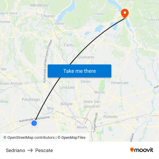 Sedriano to Pescate map