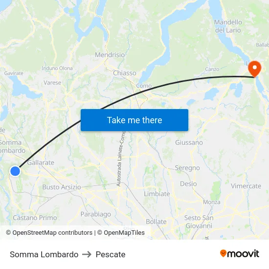Somma Lombardo to Pescate map