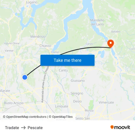Tradate to Pescate map