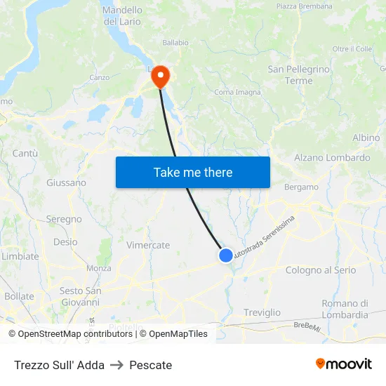 Trezzo Sull' Adda to Pescate map