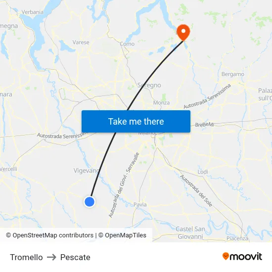 Tromello to Pescate map