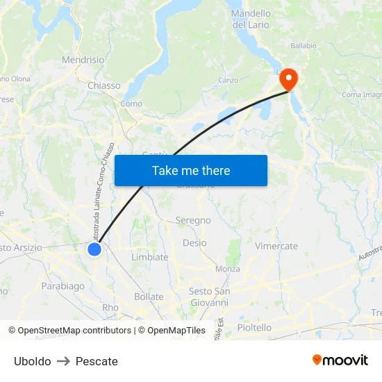 Uboldo to Pescate map