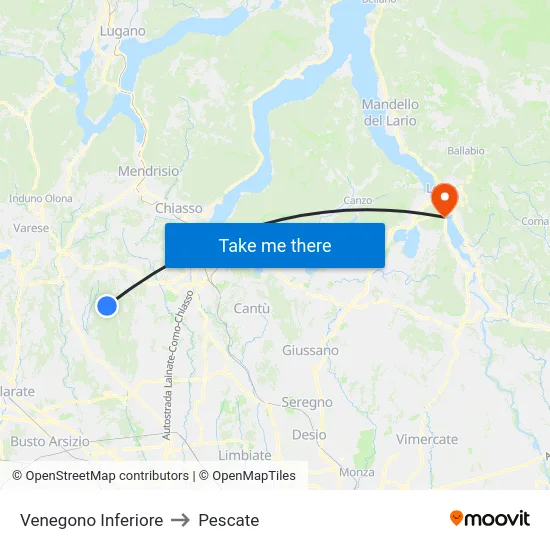 Venegono Inferiore to Pescate map
