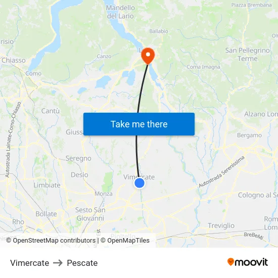 Vimercate to Pescate map