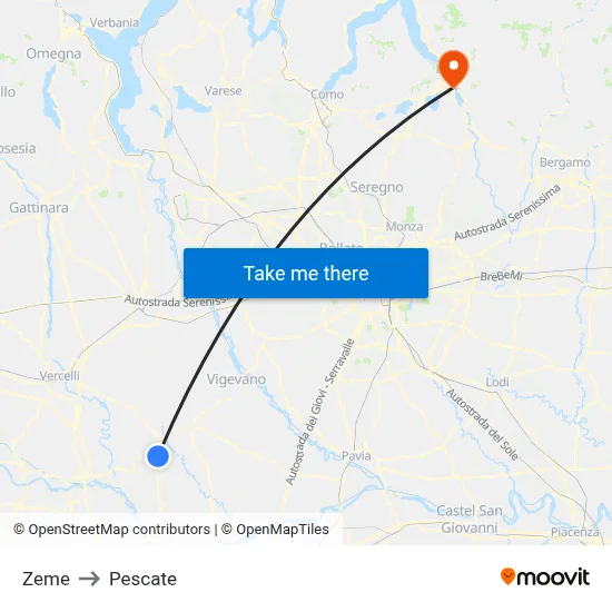 Zeme to Pescate map