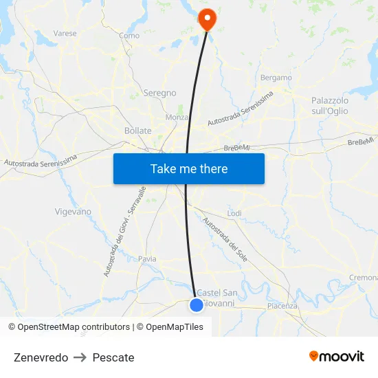 Zenevredo to Pescate map