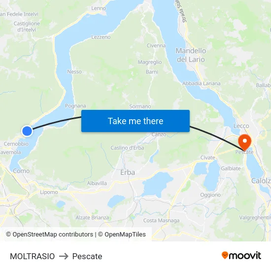 Moltrasio to Pescate map