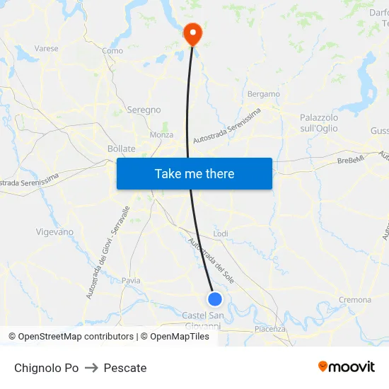 Chignolo Po to Pescate map
