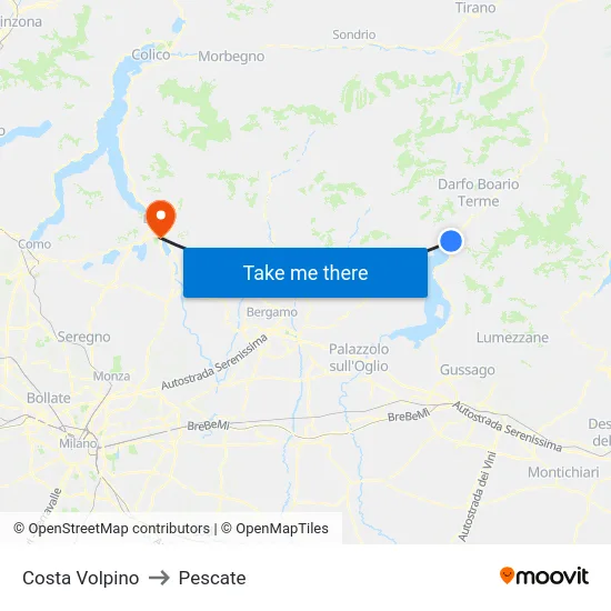 Costa Volpino to Pescate map