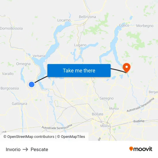 Invorio to Pescate map