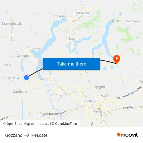 Gozzano to Pescate map