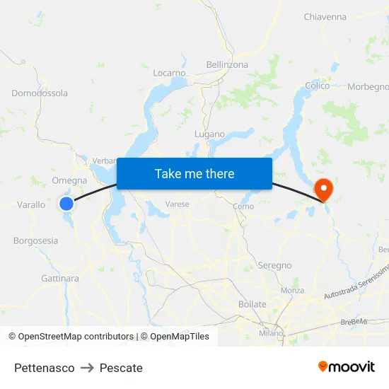 Pettenasco to Pescate map