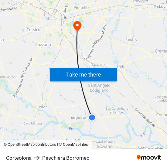 Corteolona to Peschiera Borromeo map