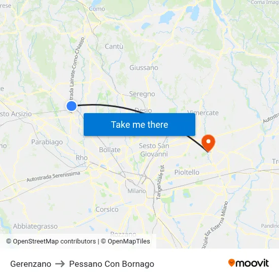 Gerenzano to Pessano Con Bornago map