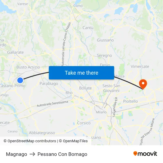 Magnago to Pessano Con Bornago map