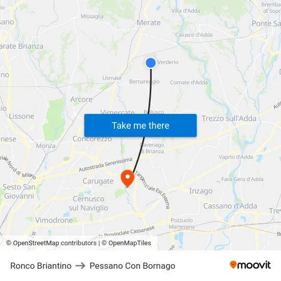 Ronco Briantino to Pessano Con Bornago map